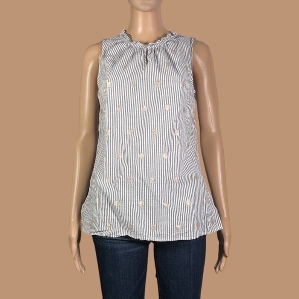 Talbots Striped Metallic Detail Ruffle Neckline Top Size Small - "Natalia"